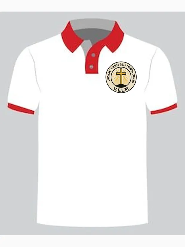 Maquette graphique d'un polo blanc à col rouge avant production