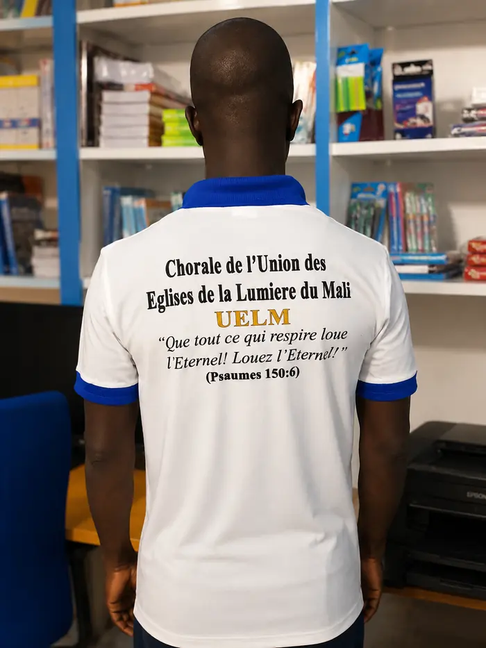 Polo blanc personnalisé au dos pour la chorale U.E.L.M.